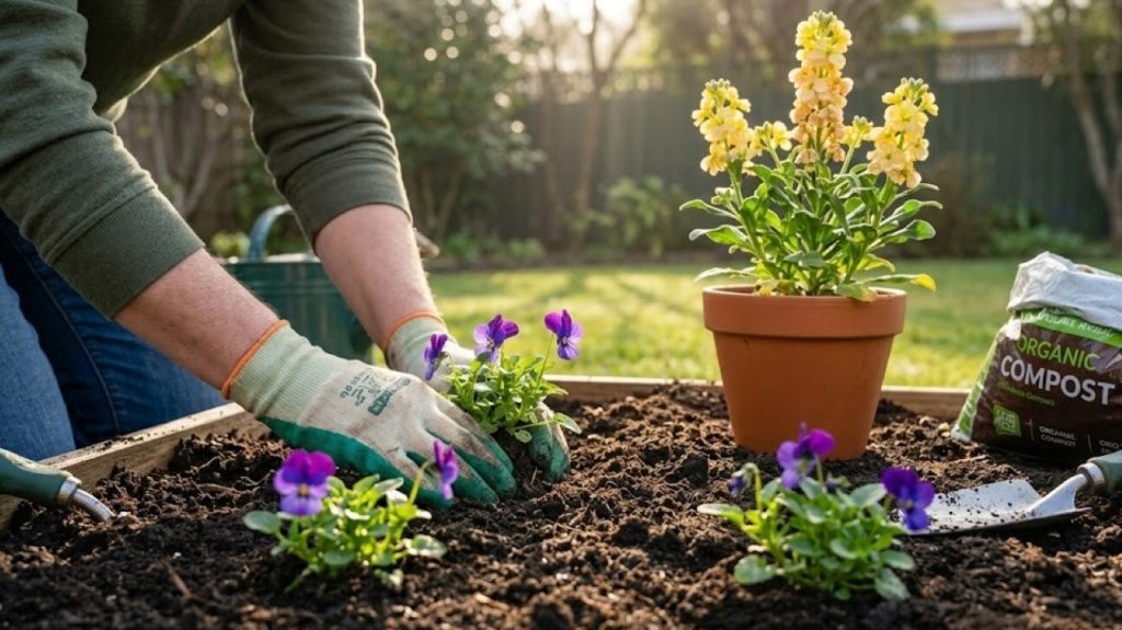 Canteiro com flores de outono